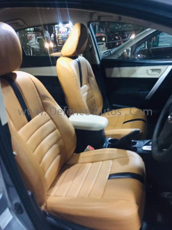 Toyota Corolla Seat Cover Leather Rite Rexine | Seat posish Civic Style with Carbon Strip Mustard Color - Model 2014-2022